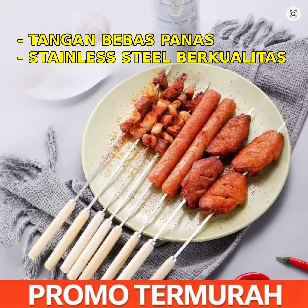 [CUCI GUDANG] 50PCS-Tusuk Sate Stainless Steel Reusable Anti Karat,Tusuk Sate Alat Panggang Daging A