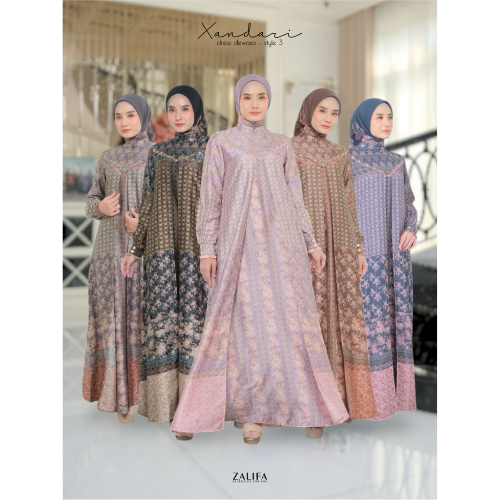 DRESS ZALIFA XANDARI STYLE 1 2 3 DUAL LAYER TERBARU GAMIS LEBARAN ORIGINAL