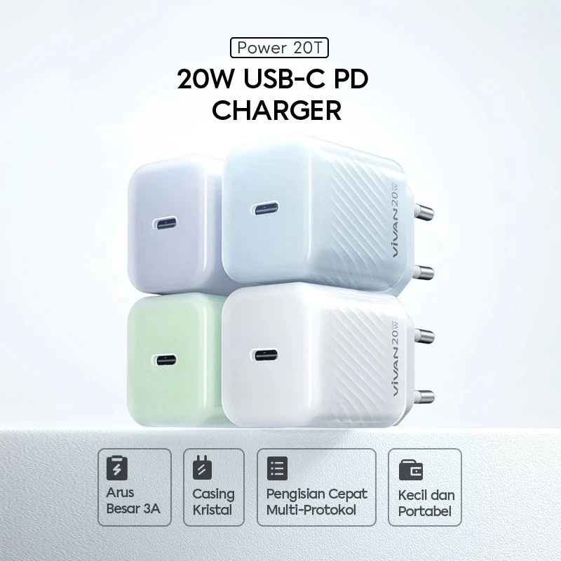 Adaptor Kepala Cas Iphone Apple Vivan Power 20T PD 20W 3A Fast Charging 6 Safety Protection Original