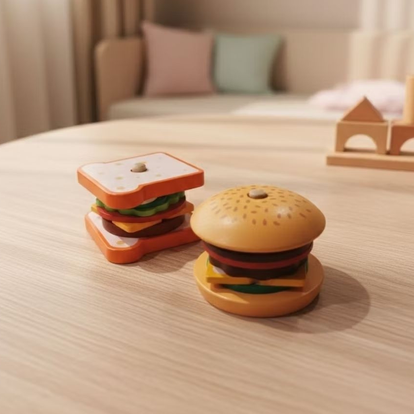 Wooden Toys Stacking Burger and Stacking Sandwich | Montessori Pretend Play