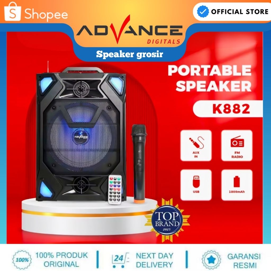Advance K882 Speaker Bluetooth Portable 8 Inch Free Mic Wireless Rechargeable LED Light