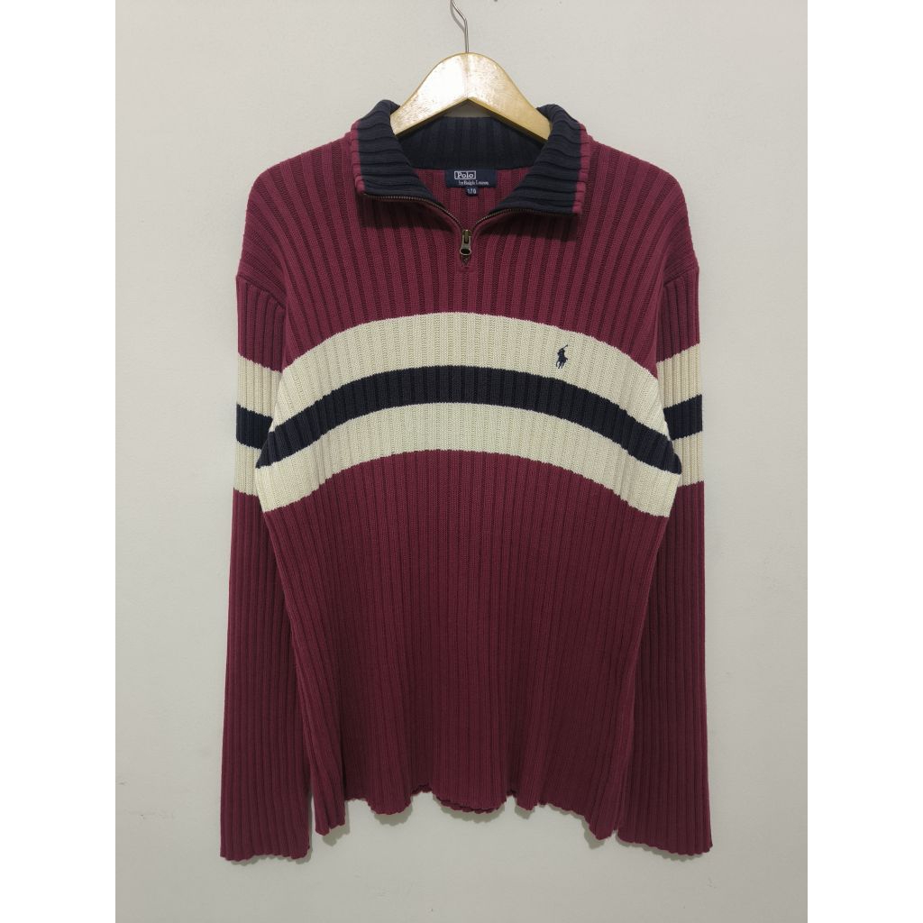 Sweater Knitwear Rajut Quarter Zip Halfzipper Polo Ralph Lauren XL