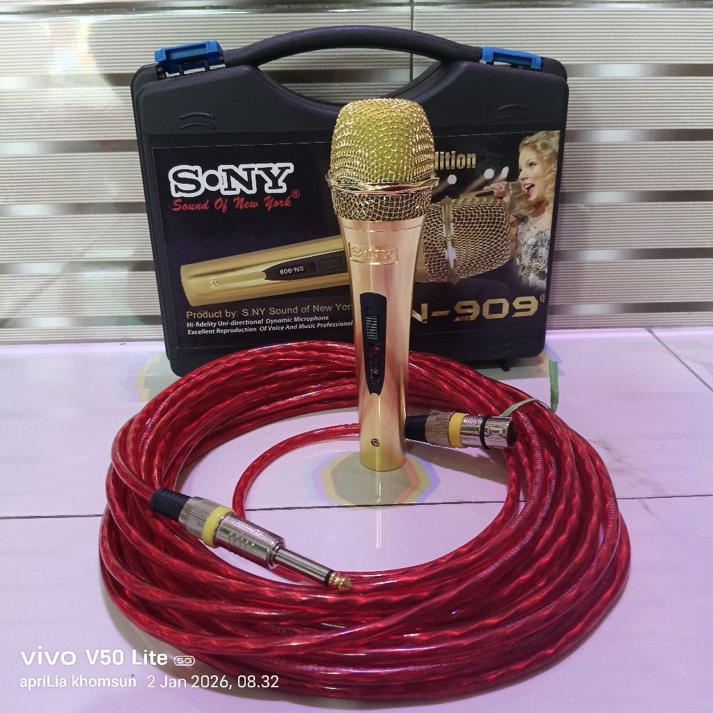 MIK SONY SN-909, KOPER JUMBO, KABEL 10 METER, MIK FUUL BESI, MIK VOCAL, TERSEDIA JEK CANON DAN JEK A