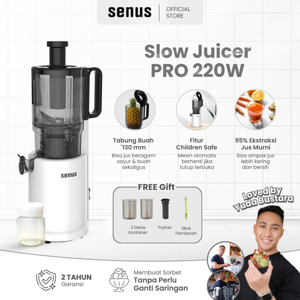Senus Slow Juicer PRO 220W - Pengekstrak buah 95% tanpa ampas  mudah dibersihkan