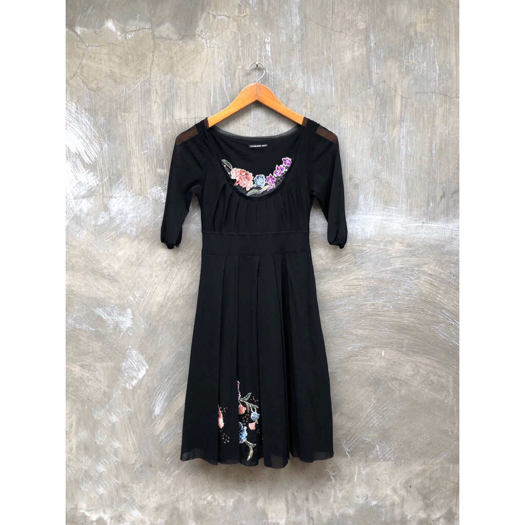 Vivienne Tam Black Flower Women Midi Dress