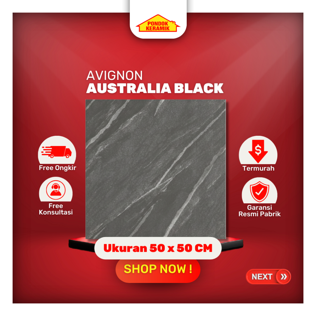 Keramik Lantai Matt 50x50 Australia Black Motif Granit Marble Warna Hitam Matt Kasar