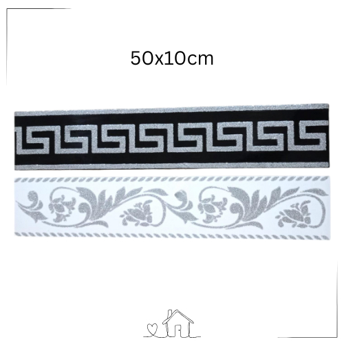 Plint List Keramik 10x50cm Motif Bunga Kotak Textur Timbul Glossy