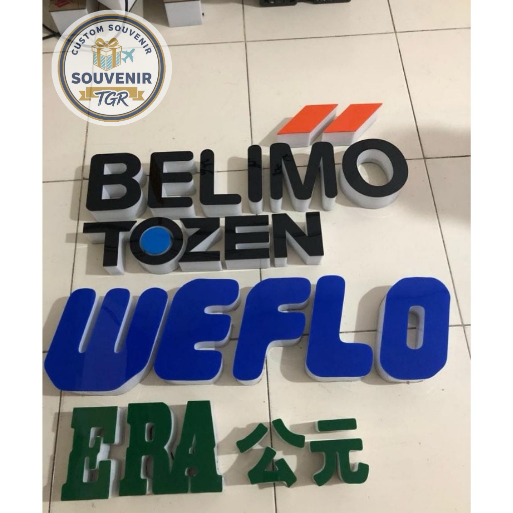 Huruf timbul akrilik 3D tanpa LED. Signage Plang Toko huruf akrilik