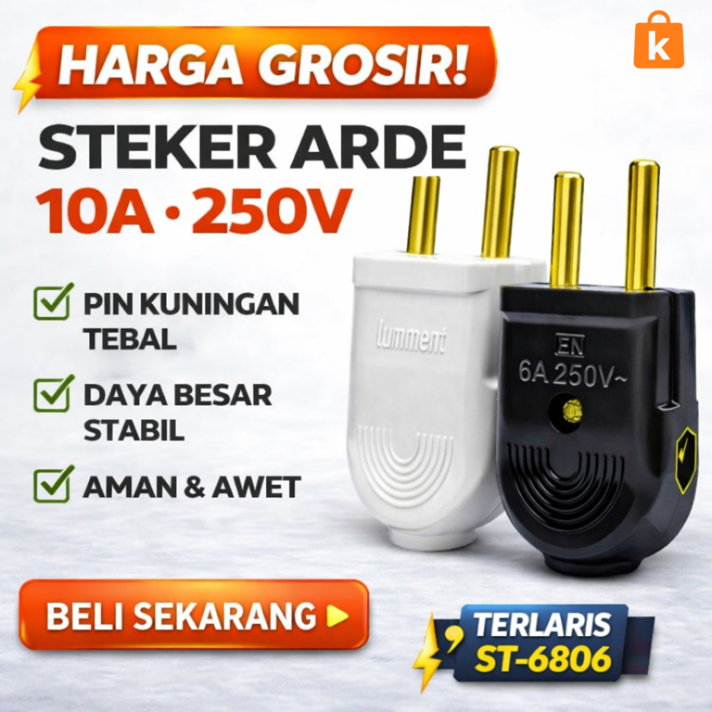 Steker Arde Lumment ST-6806 | Colokan Listrik Jumbo 10A 250V | Plug Arde Kuat & Aman