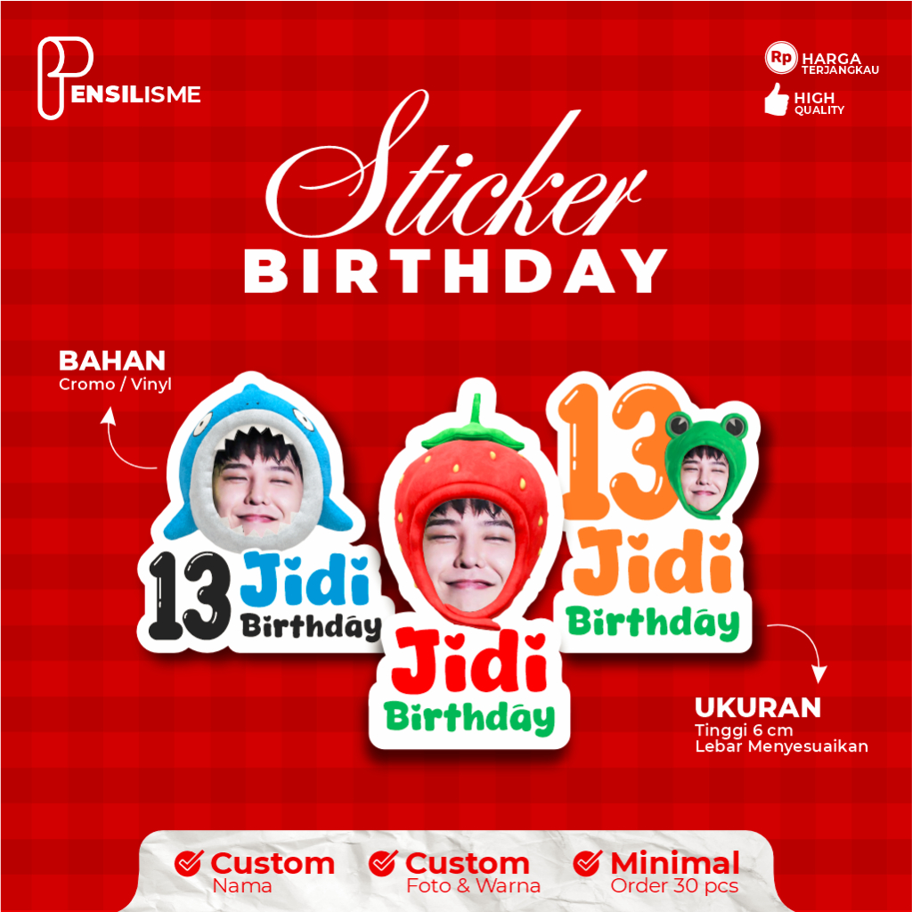 Sticker ulang tahun custom | Sticker ucapan birthday | Label nama lucu  | sticker nama ulang tahun |
