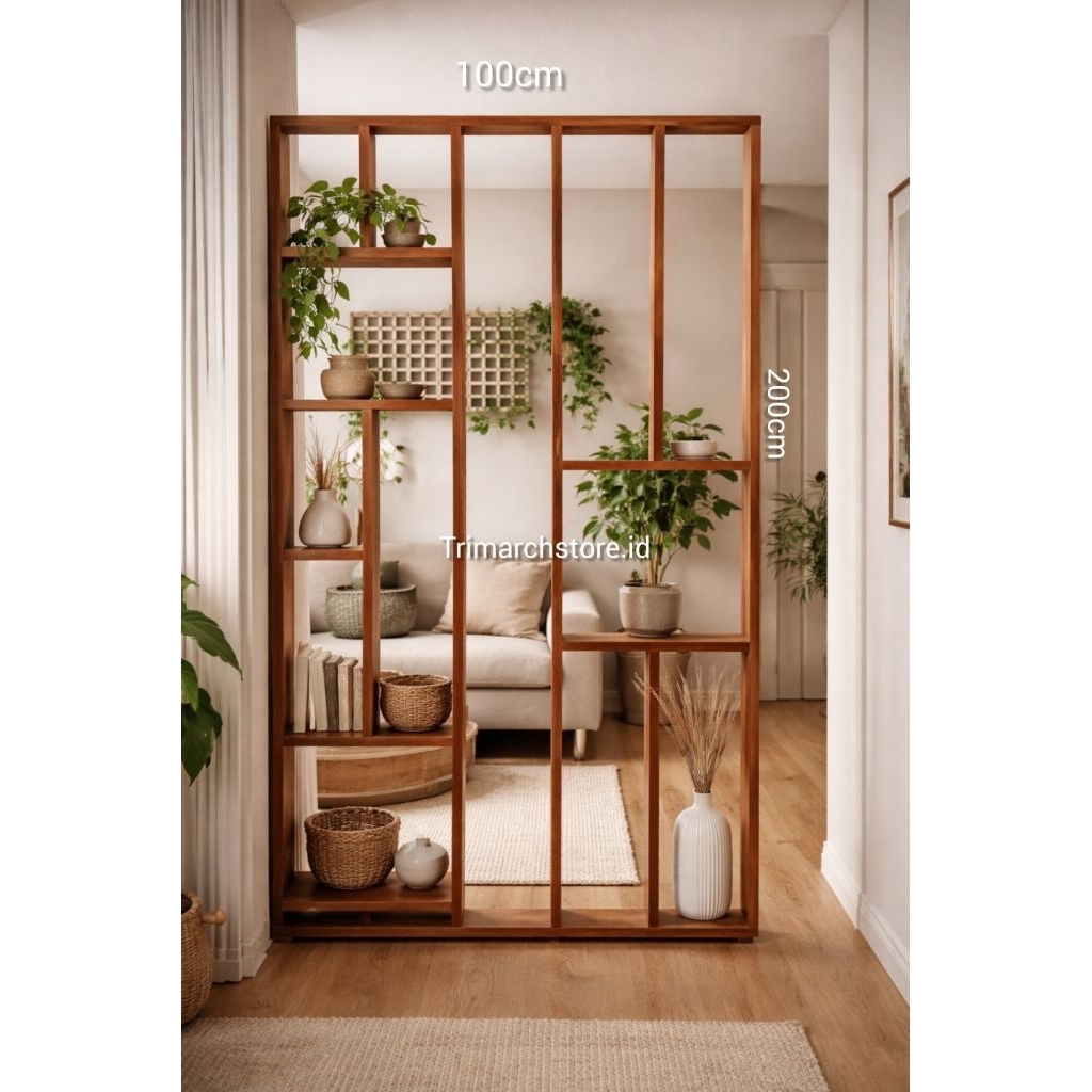 Rak sekat kayu ruangan minimalis | Partisi ruang tamu minimalis aeshtetic