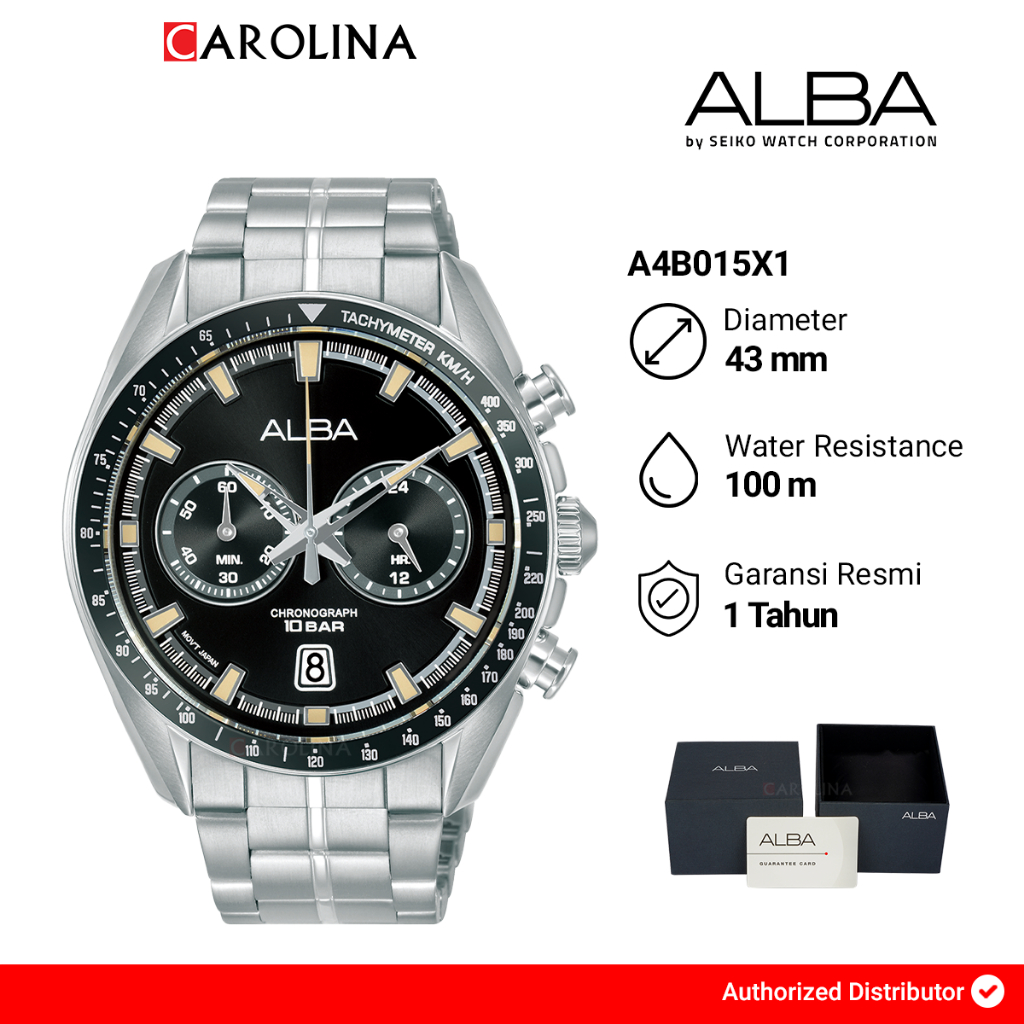 Jam Tangan Pria ALBA Signa Chronograph A4B015X1 Black Dial Silver Stainless Steel Strap