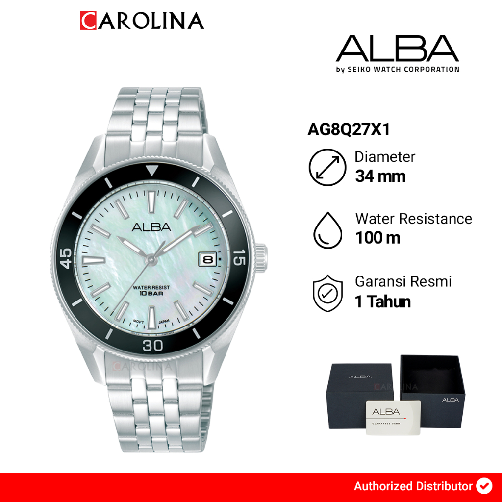 Jam Tangan Wanita Alba AG8Q27X1 Sky Blue Dial Stainless Steel Strap