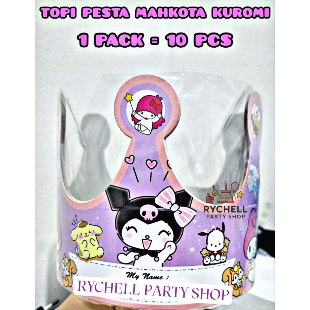 TOPI ULANG TAHUN MAHKOTA KARAKTER KUROMI | TOPI LINGKAR MAHKOTA | TOPI KERTAS ULANG TAHUN KARAKTER K