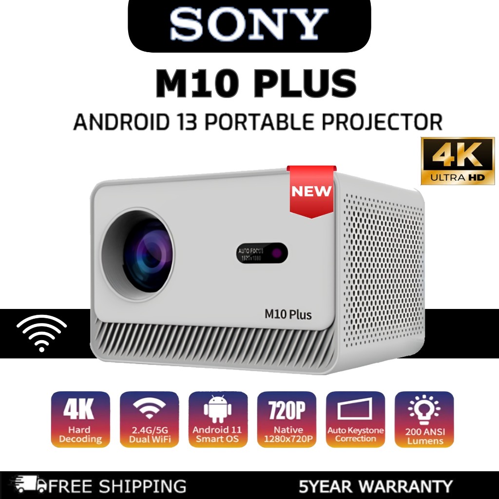 Proyektor M10 Plus Android 11.0 Mendukung UHD 4K Home Theater Fokus Otomatis Wifi Ganda TV HDR Proye