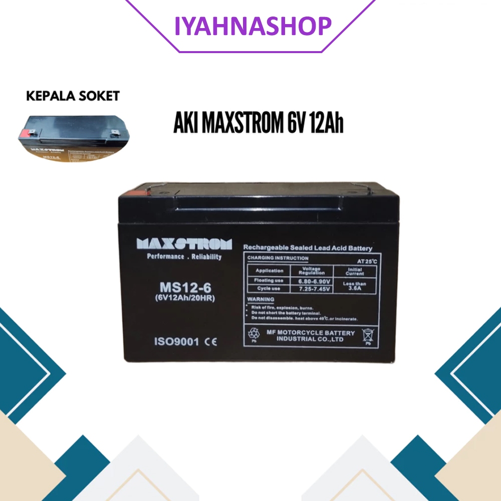 Maxstrom Aki Kering Aki Mobil Mainan Aki Emergency 6V 12AH