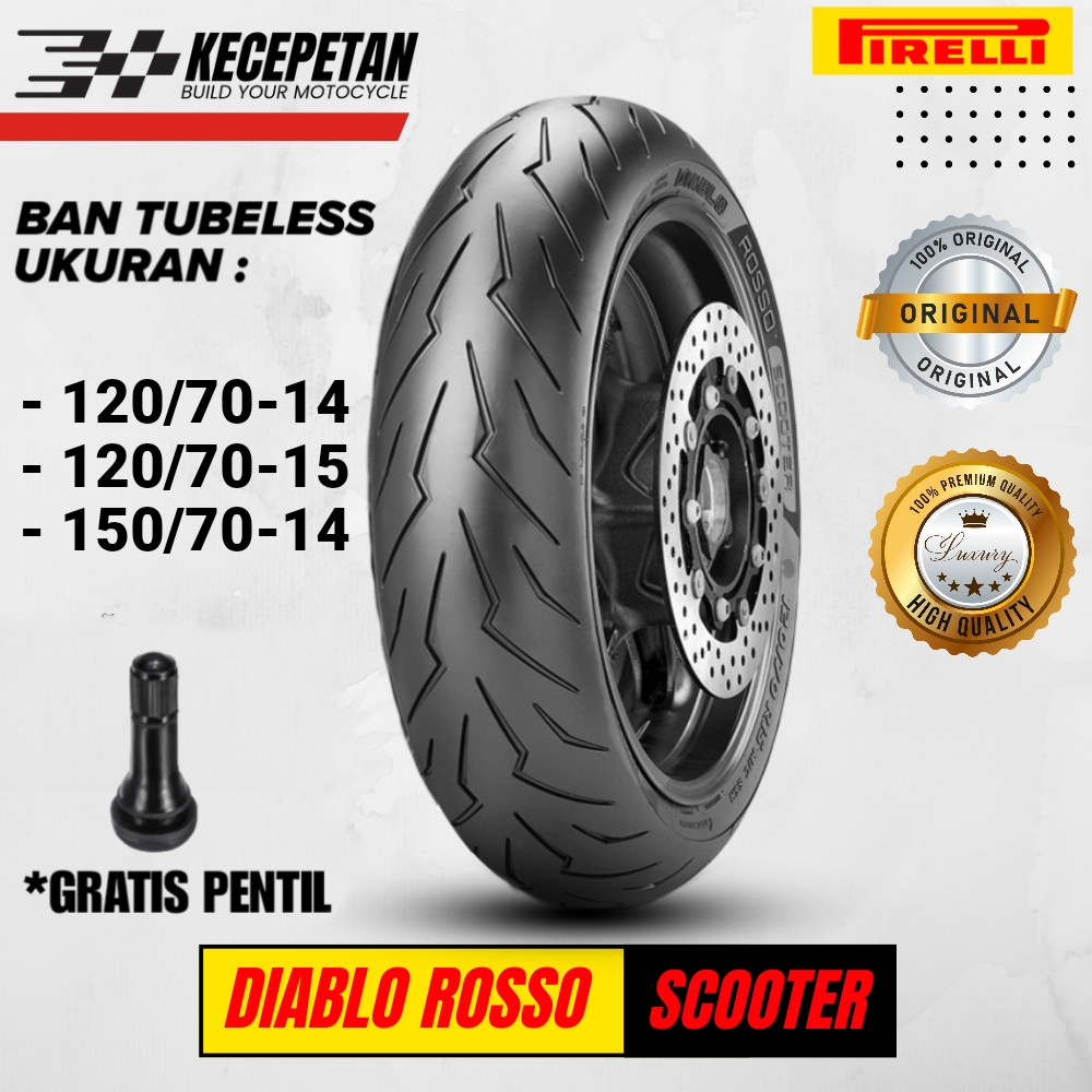 BAN PIRELLI DIABLO ROSSO SCOOTER TUBELESS RING 14 15 UKURAN 120/70-14 | 150/70-14 | 120/70-15 BAN RA