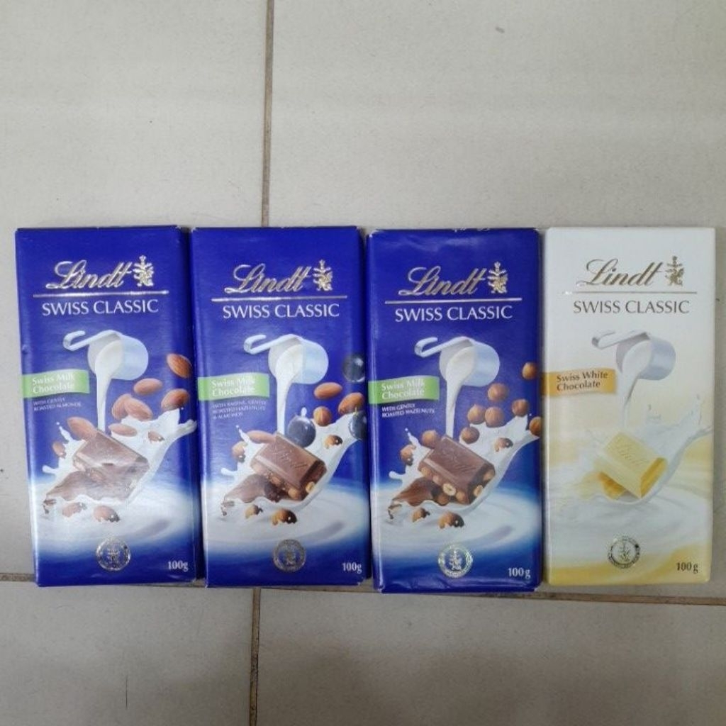Lindt Swiss Classic 100gr White Chocolate / Milk Hazelnut / Milk Raisin Hazelnut Almond / Milk Almon