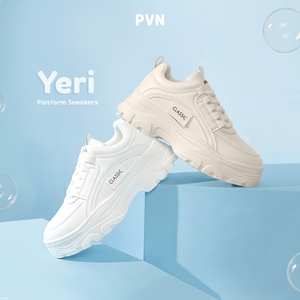 PVN Yeri Sepatu Sneakers Wanita Putih Hitam Kasual Sport Shoes White Black 320