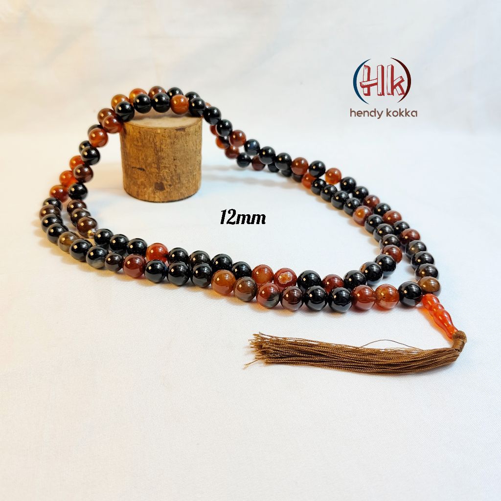TASBIH 99 BUTIR BATU AKIK SULAIMAN MADU UKURAN 12MM