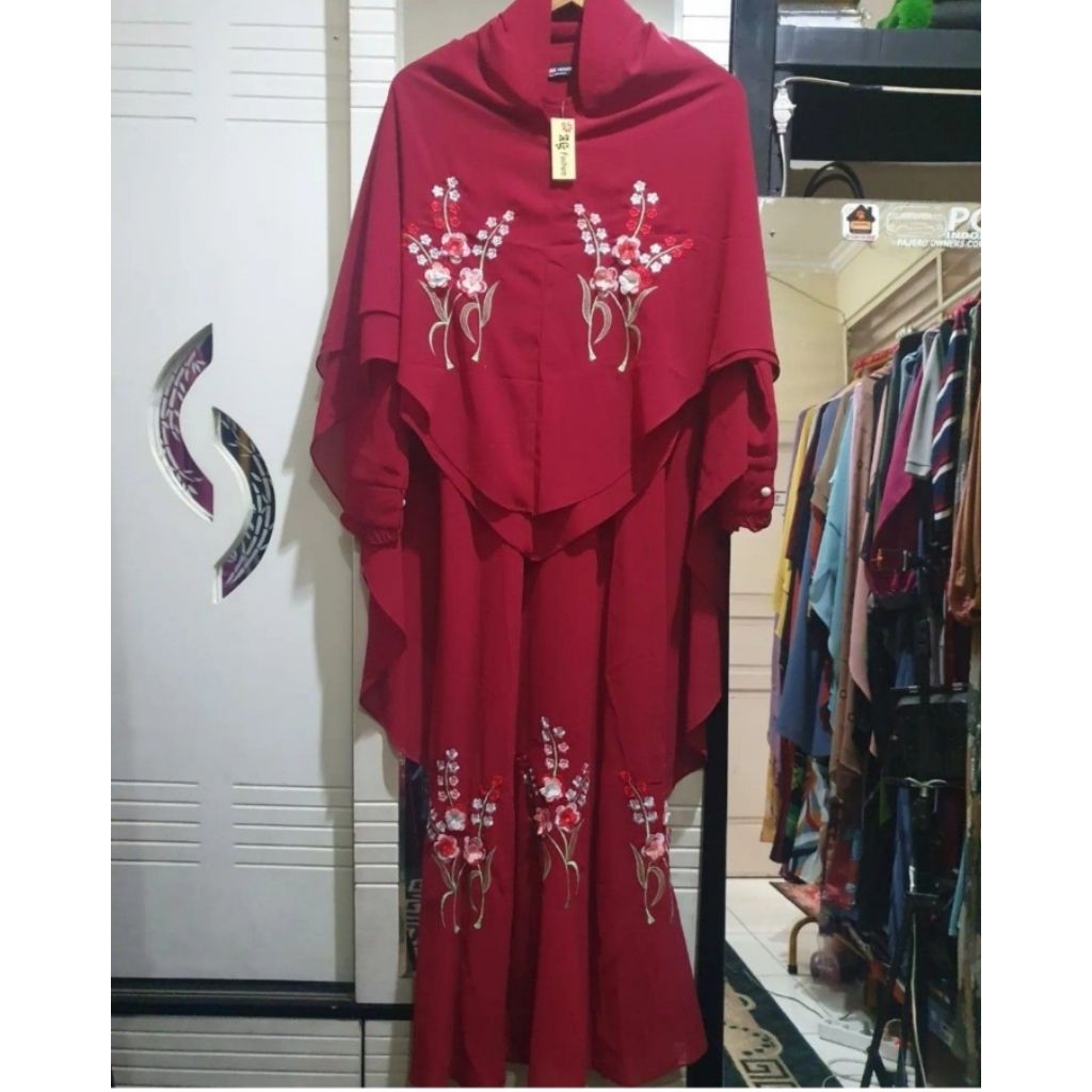 Gamis bordir set Khimar by Fiara House