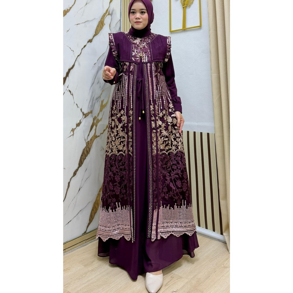 Gamis Rompi Lepas Brukat Mewah || Gamis Set Rompi Lepas / Gamis Kondangan Terbaru / Gamis Pesta