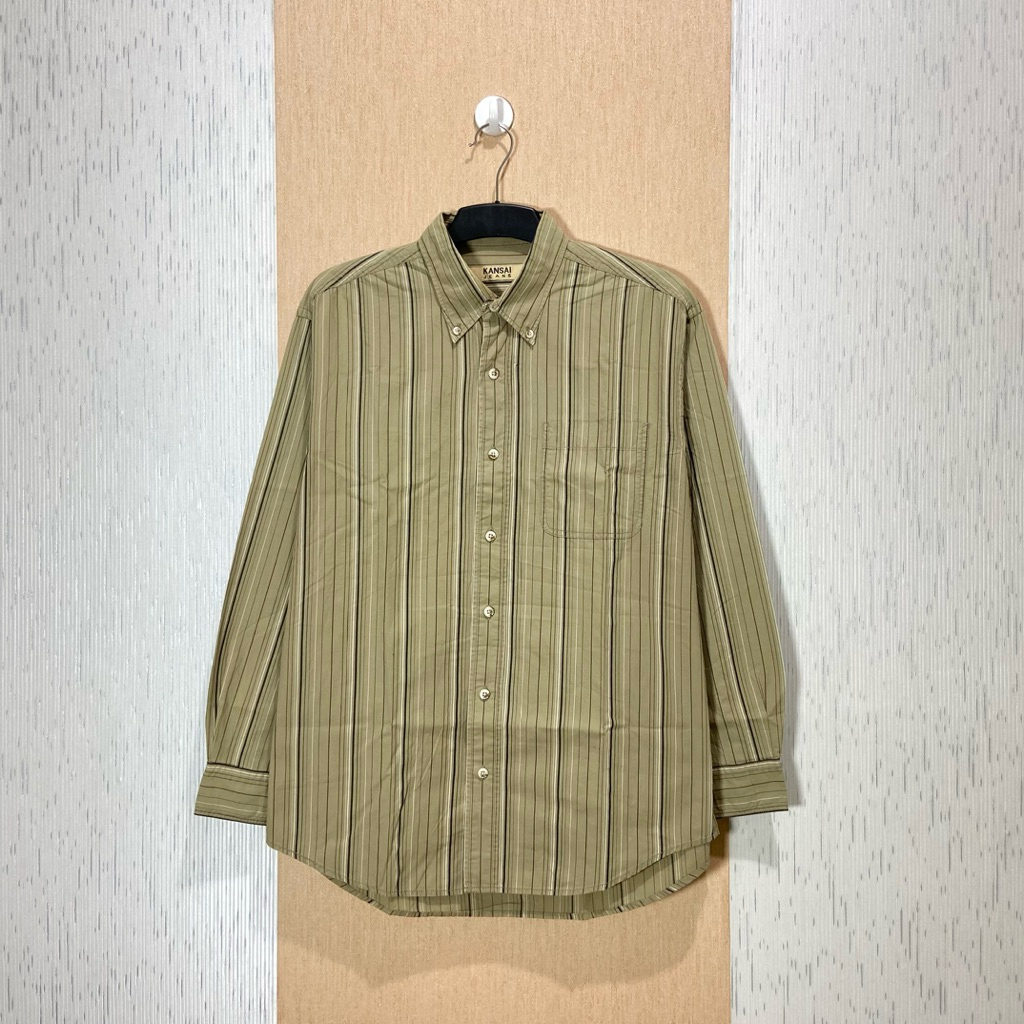 Kemeja Salur Kansai Yamamoto Japan / Kemeja Lengan Panjang Pria / Size M