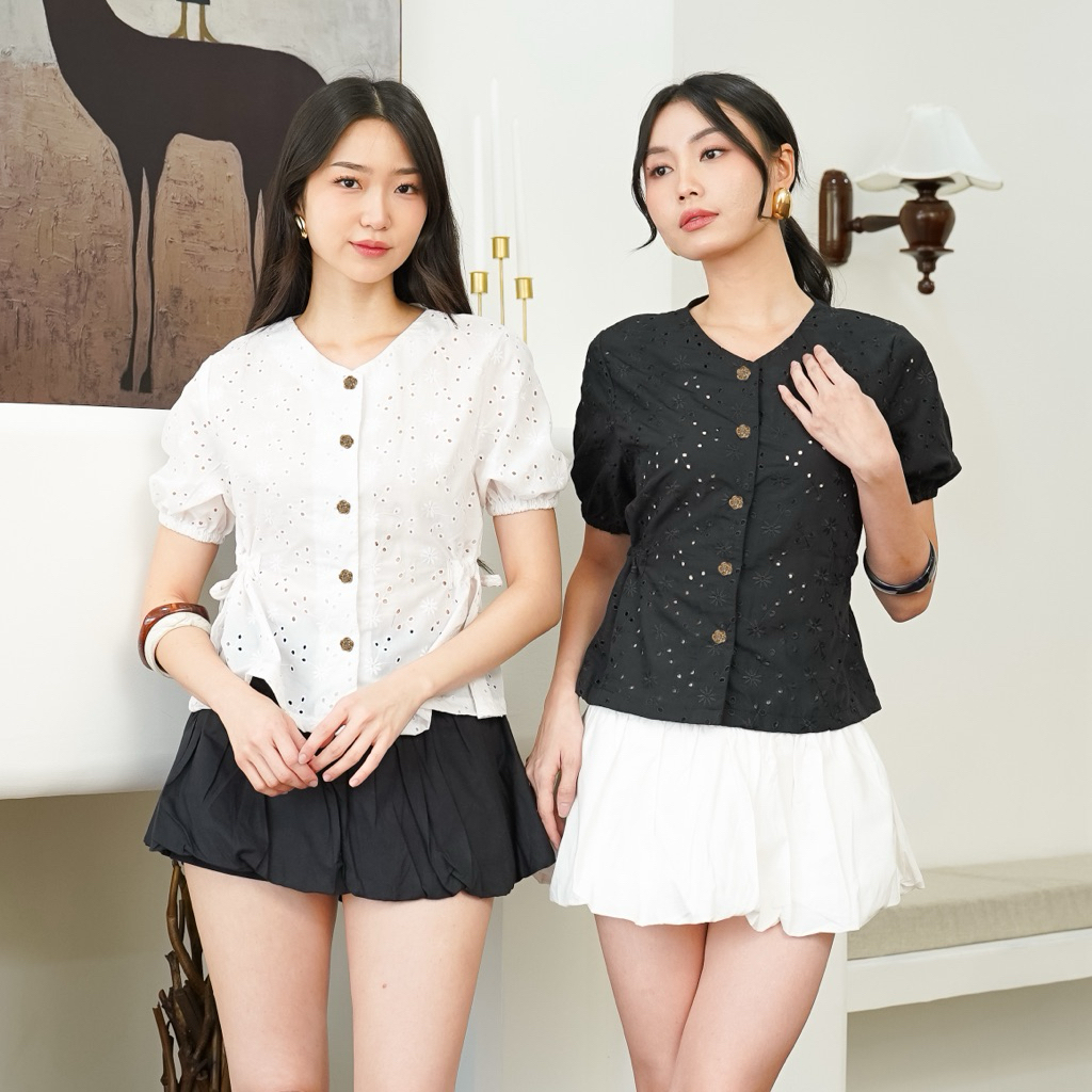 AlmadeLuna - Carnes Katbol Top | Atasan Wanita Casual Blouse Wanita Kasual CNY Maroon Black white Ka