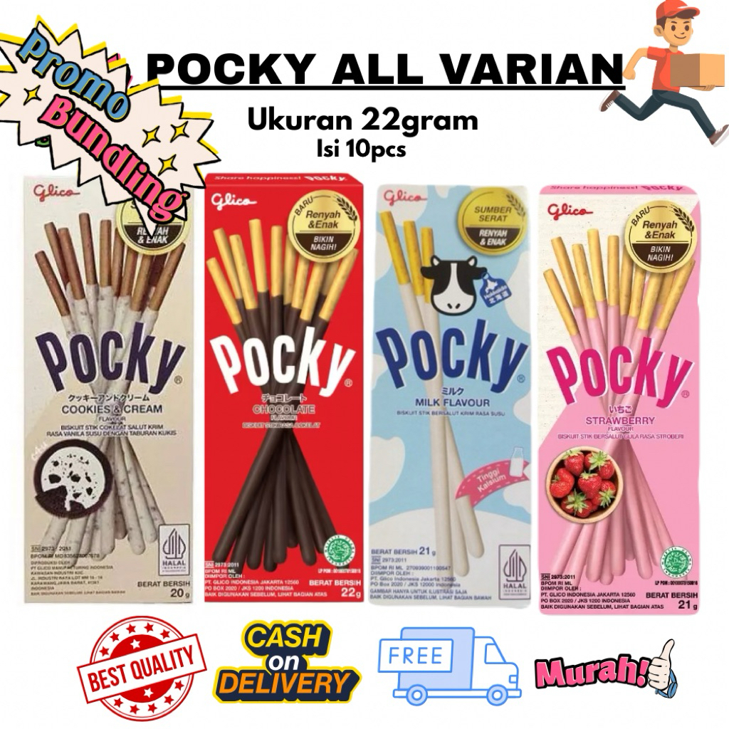 Pocky Mini 1 Dus Banyak Pilihan Rasa Chocolate, Strawberry, Cookies n Cream, Milk Berat 22gram Isi 1