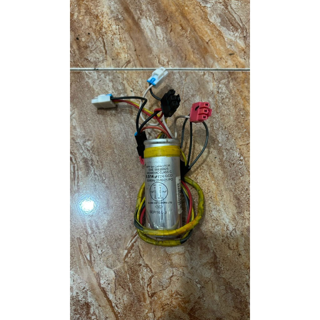 kapasitor mesin cuci lg 2 tabung 9,5 + 14 uf