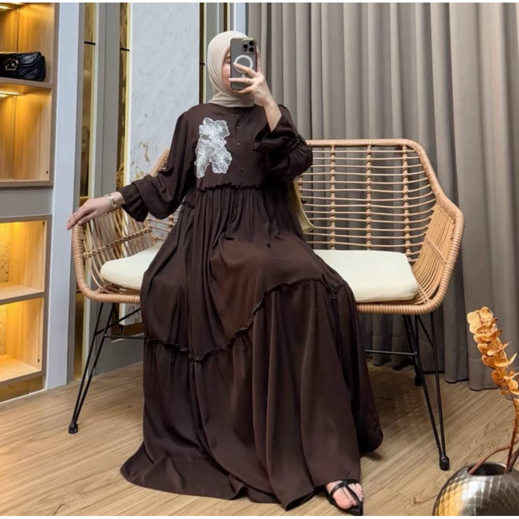 Gamis Melisa Bordir Rayon Twill Jumbo LD 120