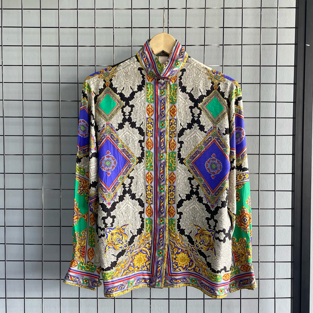 Gianni VERSACE Women Silk Shirt Checkerboard & Damask Print from F/W 1994/95