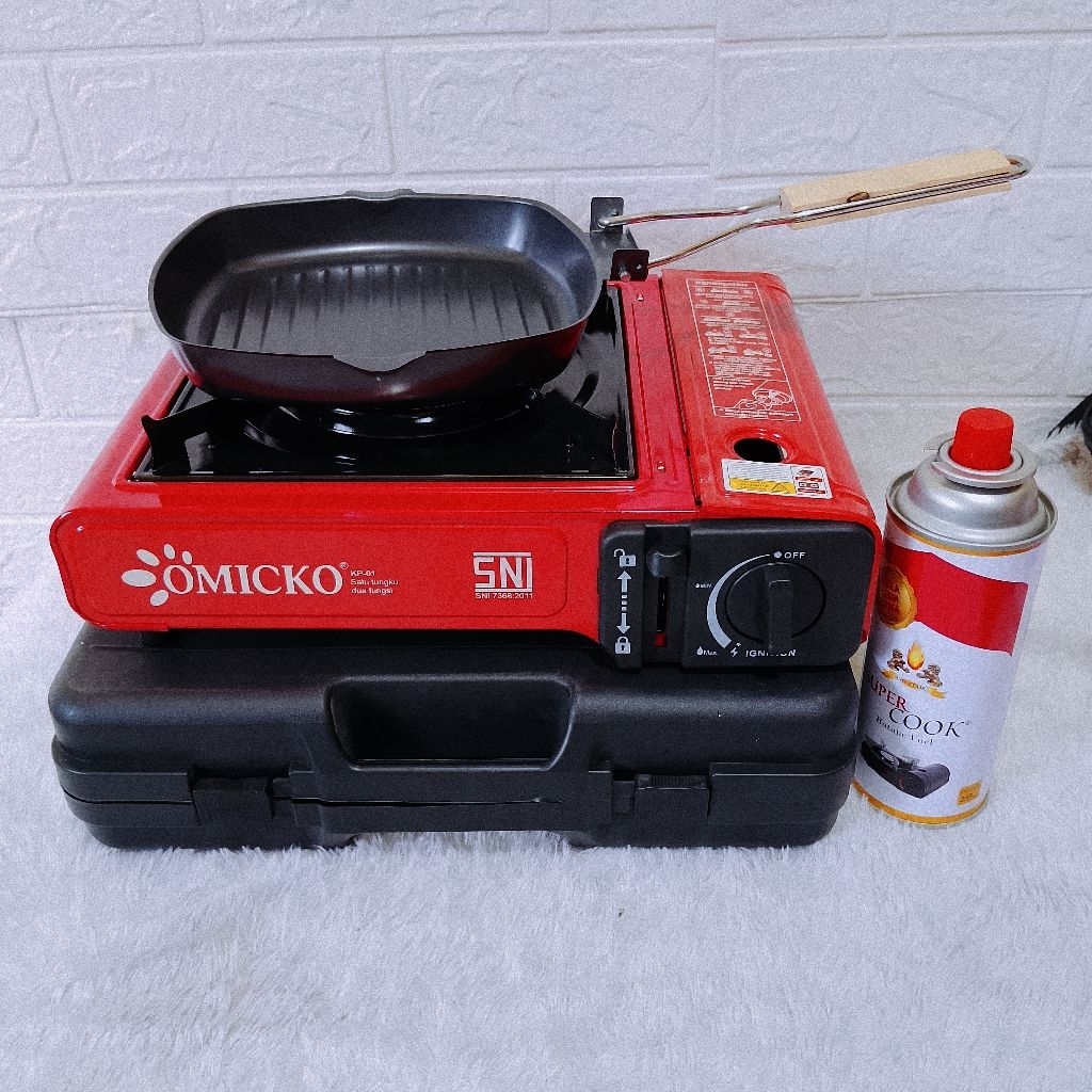 paket kompor portable free grill kotak dan gas kaleng