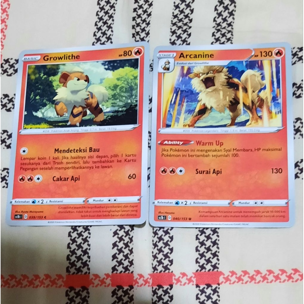Kartu Pokemon Growlithe, Arcanine Sc1b bahasa indo tcg