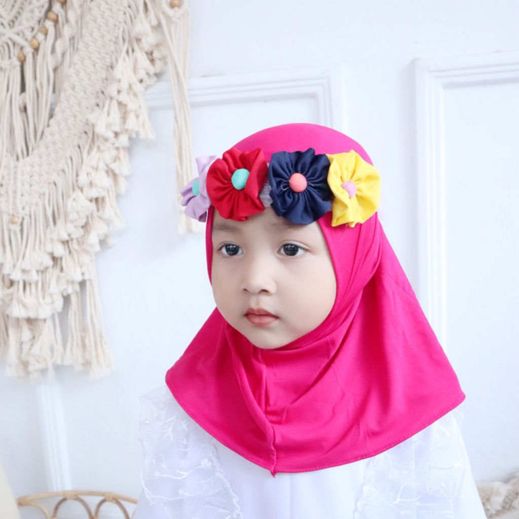 JILBAB BAYI BUNGA - Hijab Instan Anak Model Flower Crown - Kerudung Anak Lucu Bahan Adem & Lembut