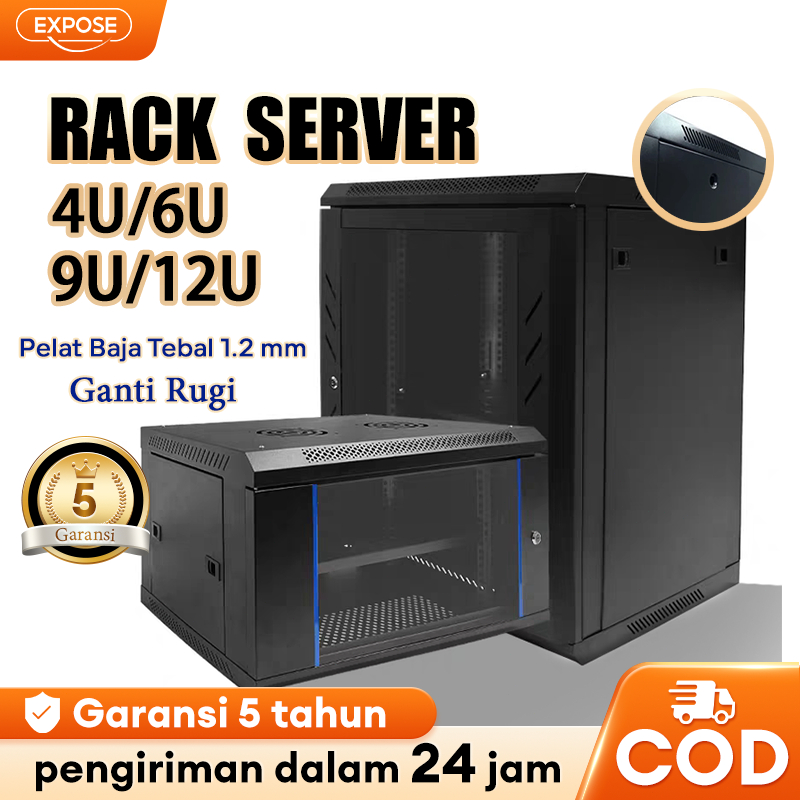 EXPOSE Rak Server 4U/6U/9U/12U Material Kuat Pintu Kaca Ventilasi Udara Aman untuk Ruang Data Pusat