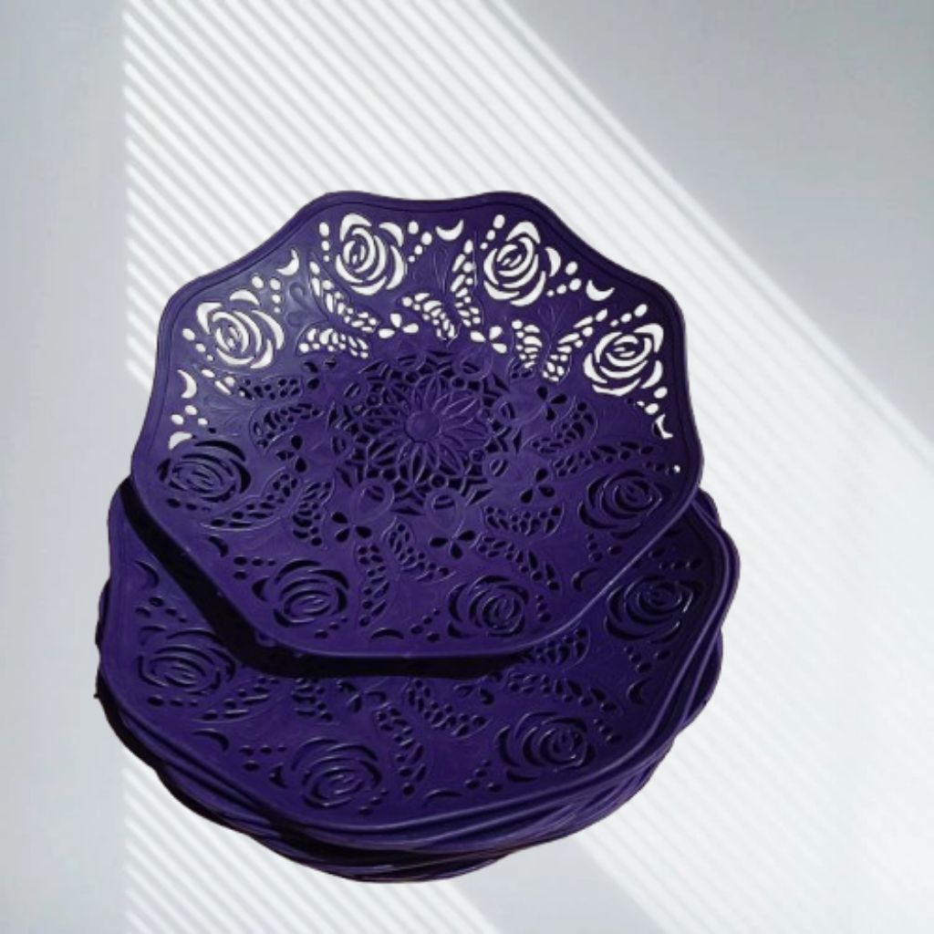 Piring Rotan Cantik Ungu - Piring Plastik - Piring Buah - Piring Serbaguna