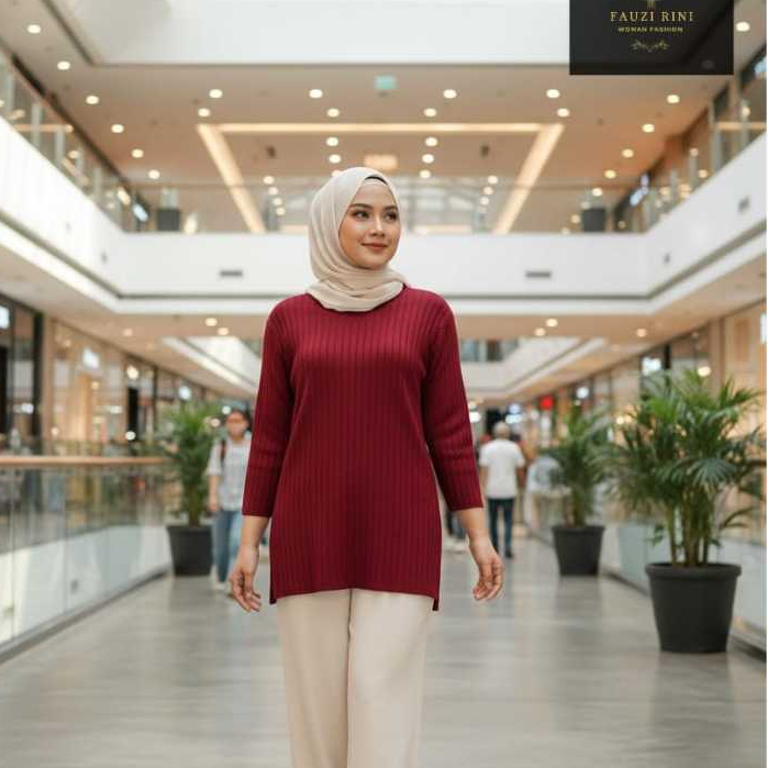 Kaos Lengan Panjang 7/8 Polos Wanita Dewasa Model Bawah Panjang Dibelakang Atasan Tunik Jumbo Muslim