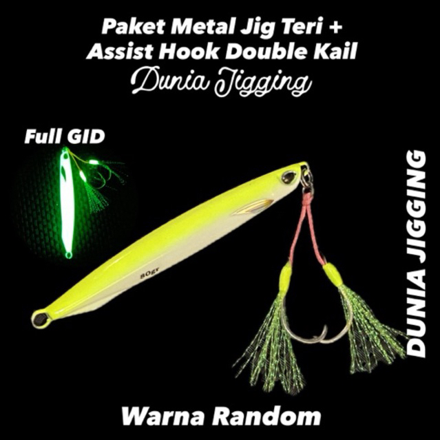 Dunia jigging Paket umpan metal jig Teri + Assist Hook Double Kail + Split Ring GID ukuran 40 gr - 1