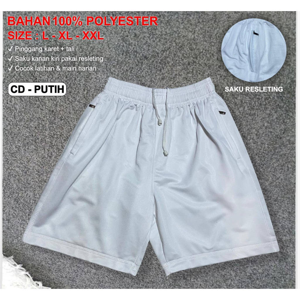 Celana Olahraga Putih Celana Pendek Olahraga Lari Running Gym Padel Tenis Celana Polri TNI LARIS