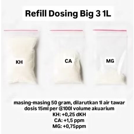 Dosing Big 3 Refill Bubuk KH CA MG untuk Akuarium Air Laut Perawatan Coral Reef Tank