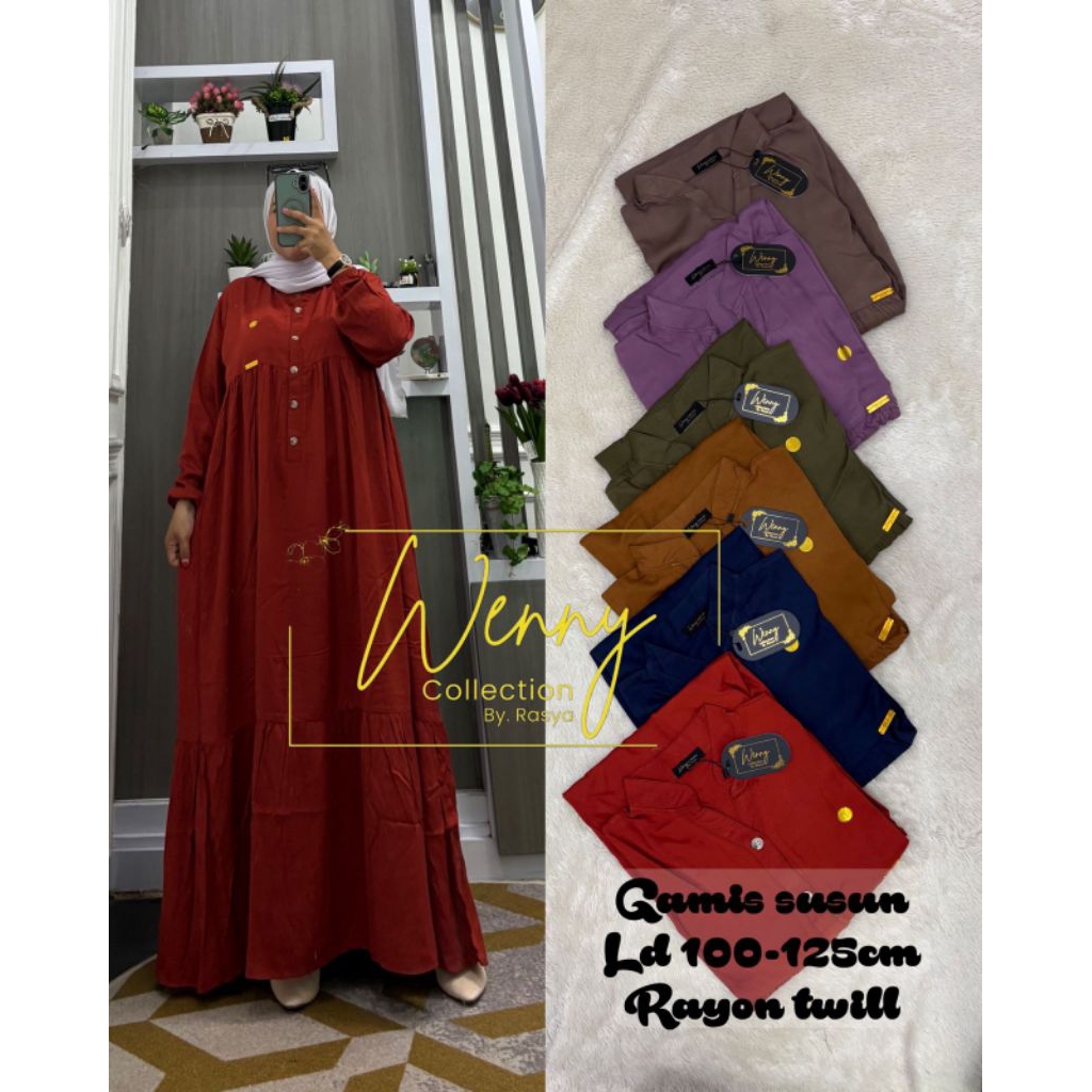 Gamis polos rayon twill midi dress rasya ld100-120cm gamis jumbo model susun