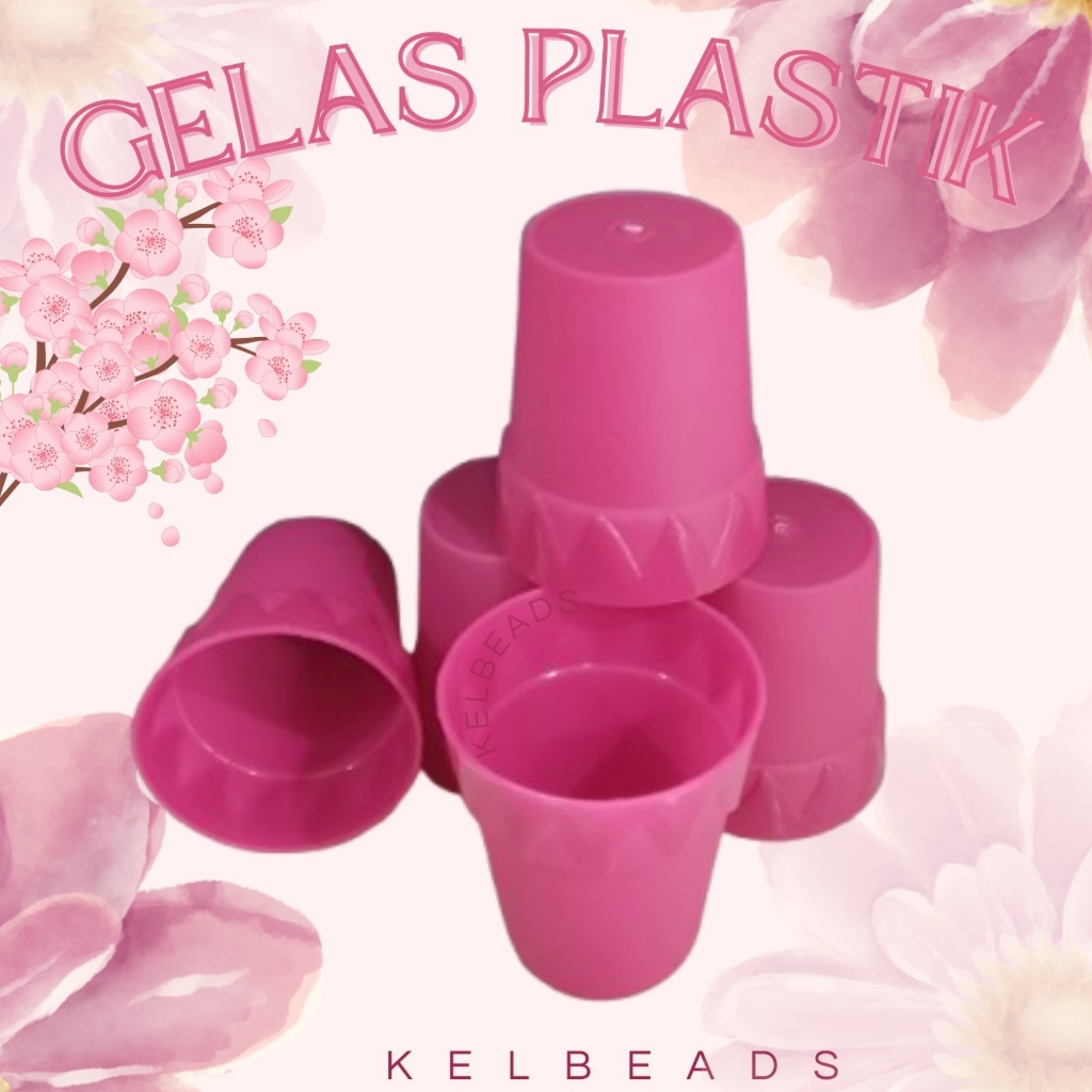 [kel beads] 12 pcs gelas plastik / gelas minuman / gelas minum plastik (warna pink)