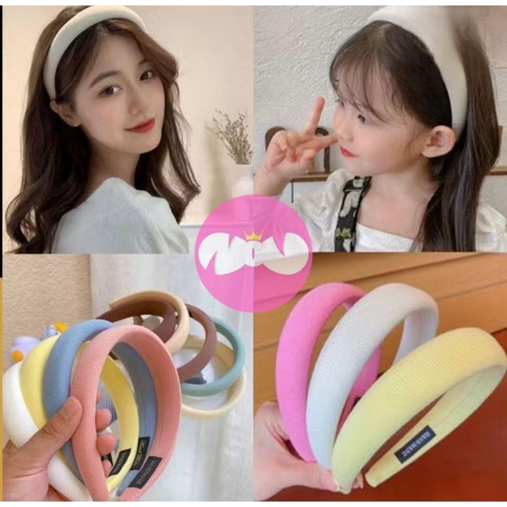 Bando Kain Busa Tebal Polos Wanit Korea Headband Cloud Polos Bando Nagita Lebar Empuk Bando Kain War