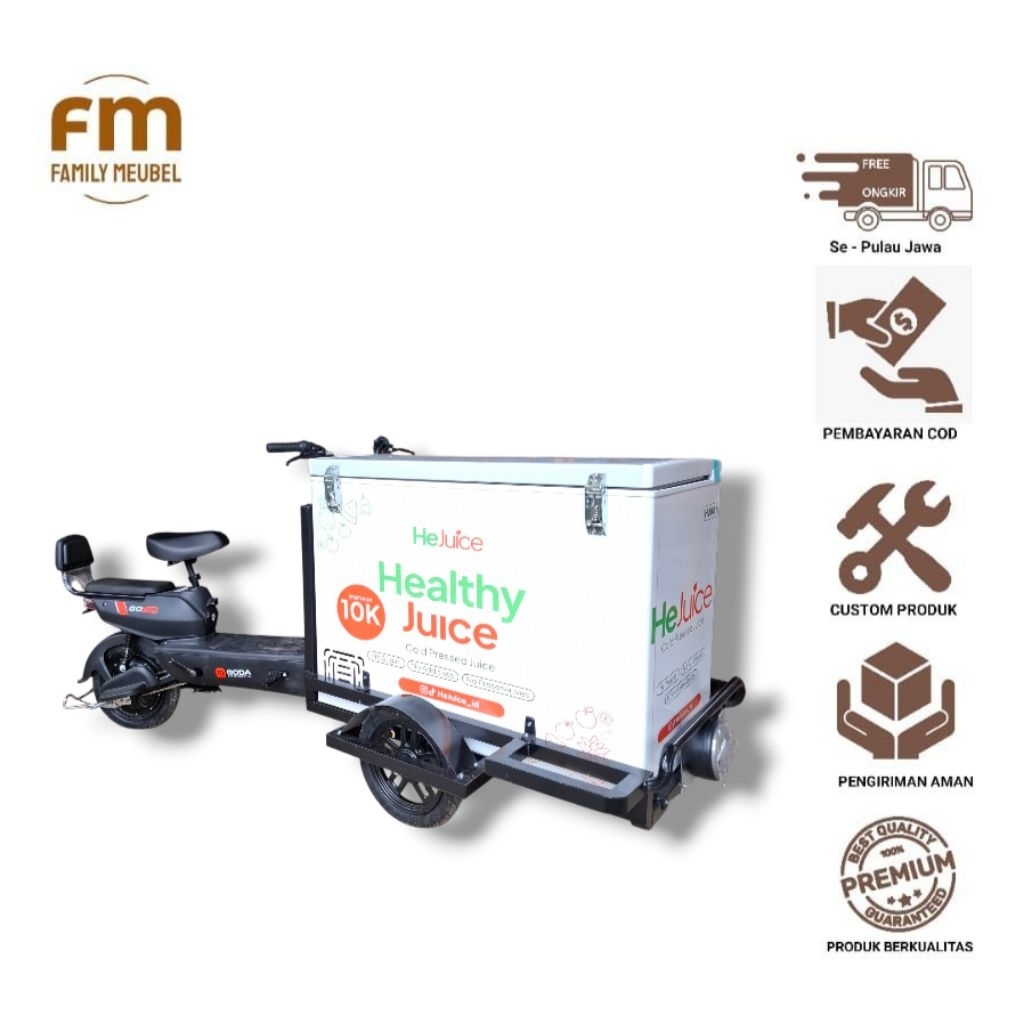 gerobak kopi sepeda listrik box frezzer, gerobak kopi keliling, gerobak kopi selis, gerobak jualan s