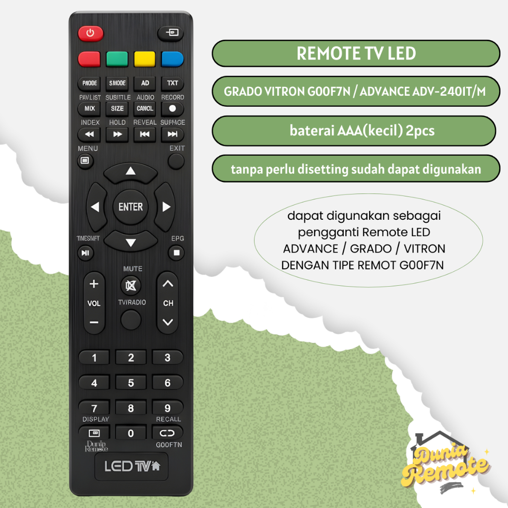 Remot Remote TV LED GRADO G00F7N TV China ADVANCE ADV-2401T/M - GRADO - VITRON