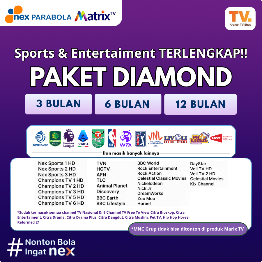 Nex Parabola Dan Matrix Paket Lengkap DIAMOND 3, 6, & 12 Bulan - Paket Lengkap All Channel