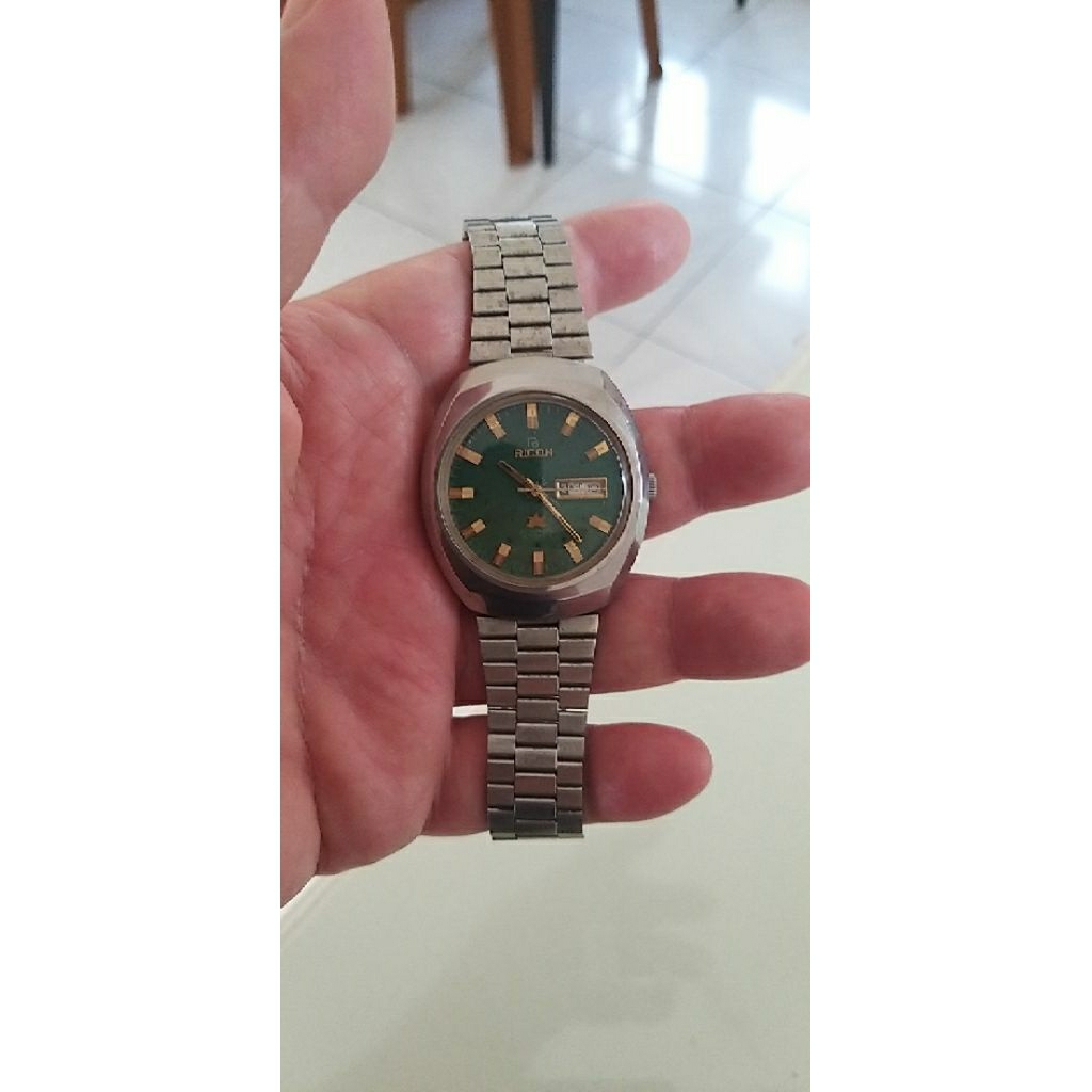 Jam tangan Ricoh automatic/70s/Green Tosca/Unisex/100% full Original/36mm/Japan
