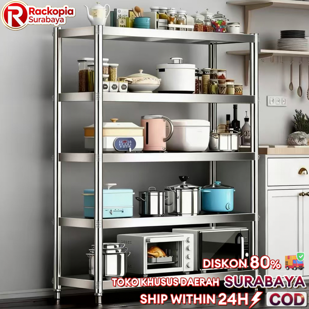 SUS 304 Rak Dapur Stainless 5 Susun Untuk Microwave Oven Serbaguna Anti Karat COD Ready Surabaya