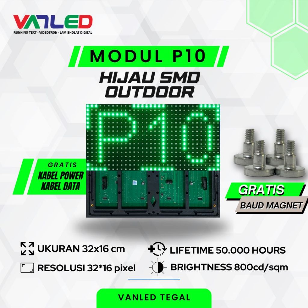Panel Modul Running Text P10 Outdoor SMD Hijau